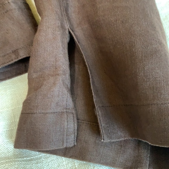 Chocolate brown linen cropped button down top light jacket - Picture 5 of 8
